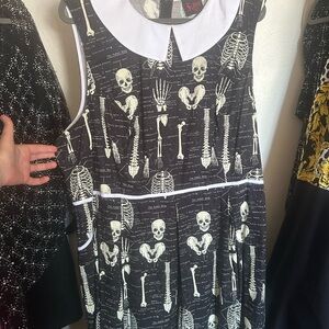 Skeleton Print Dress with White Collar